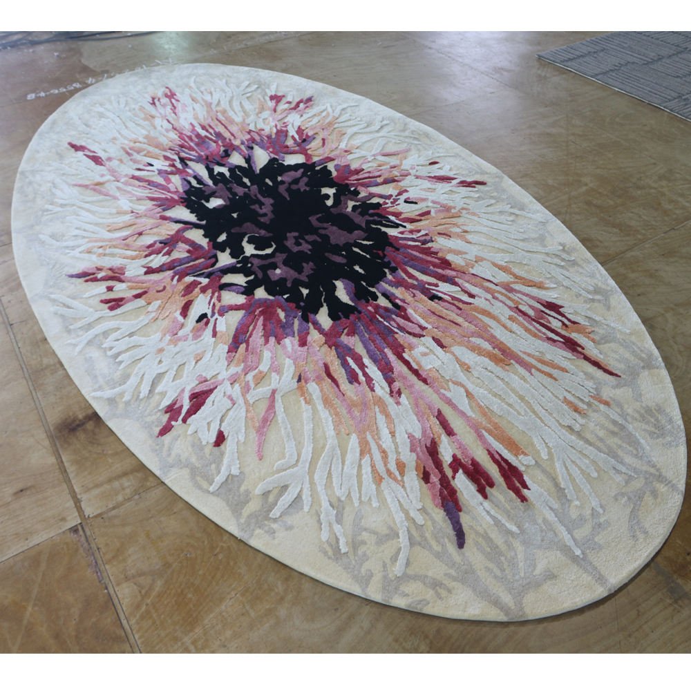 Custom Marine Coral Inspiration Shiny Silk Loop Pile Hand Tufted Contemporary Rectangle Rug Bright Color Viscose Carpet